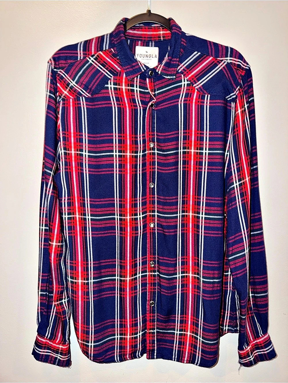 Youngla Model 806 Plaid Button Down in Blue & Red Medium preppy luxury